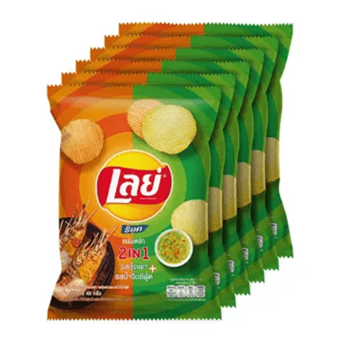 lays 2in1ກຸ້ງເຜົາ+ນ້ຳຈີ້ມຊີຟູດ 42 g 1x6