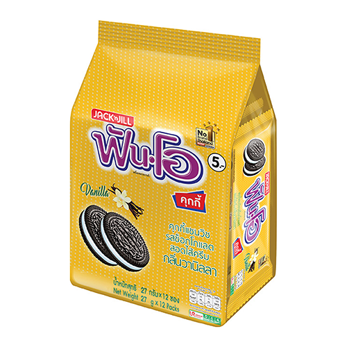 Jack&Jill Fun-O Chocolate Sandwich Cookies Cream Vanilla 27g 1x12